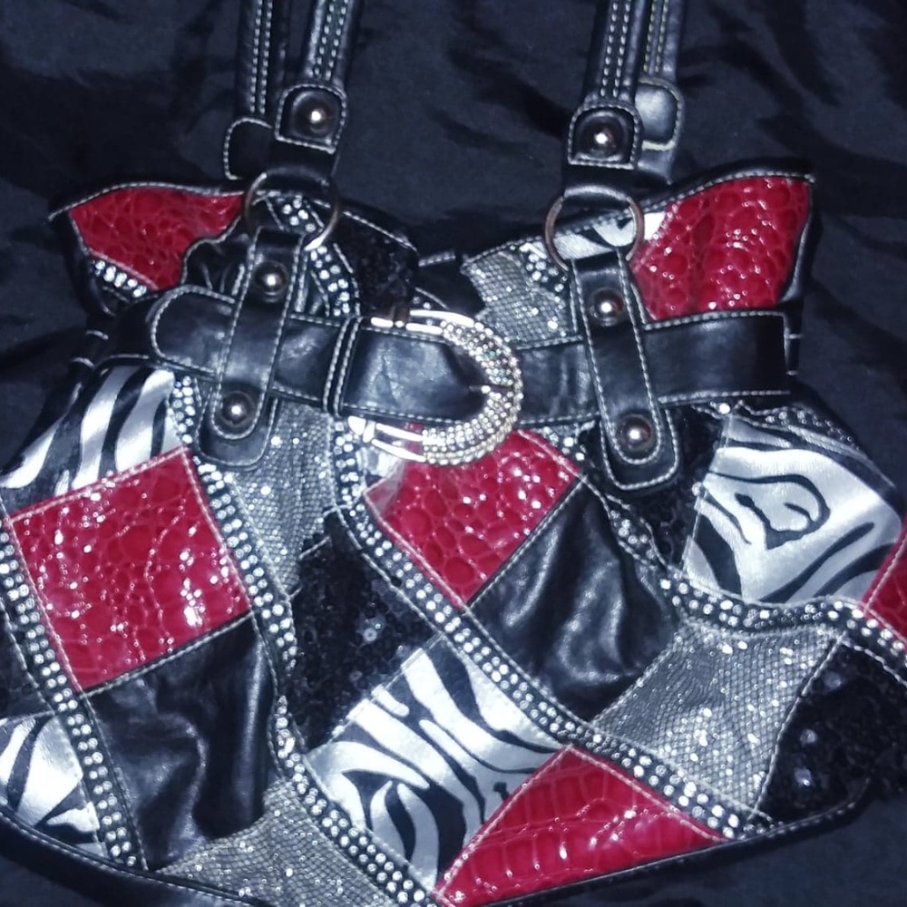 Bedazzled Tote Purse - red/black/white
